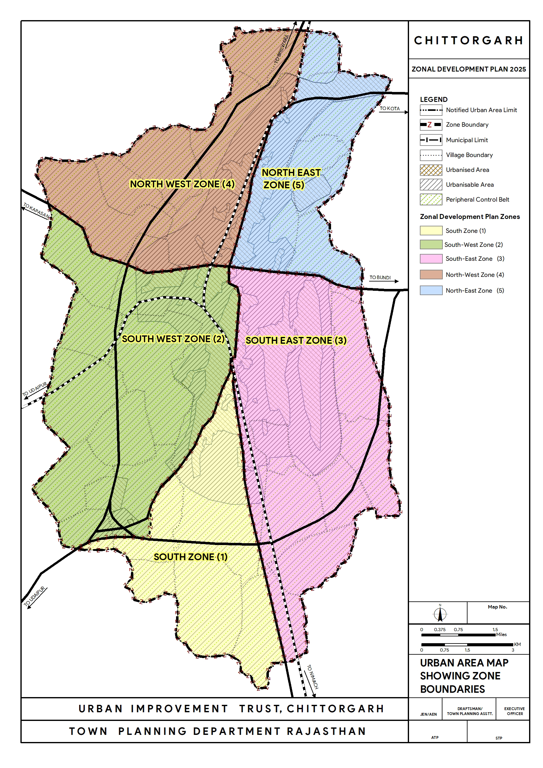 urban area map showing zone boundaries in chittorgarh